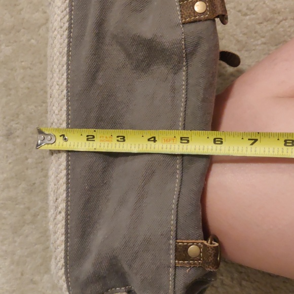 MYRA BAG - Crossbody/backpcCanvas Cowhide Med Shoulder Bag, Gray Brown and Beige - Picture 12 of 12